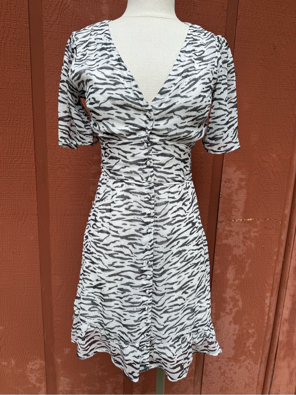 Abercrombie & Fitch Chiffon Zebra Print Button Front Ruffle Mini Dress XS